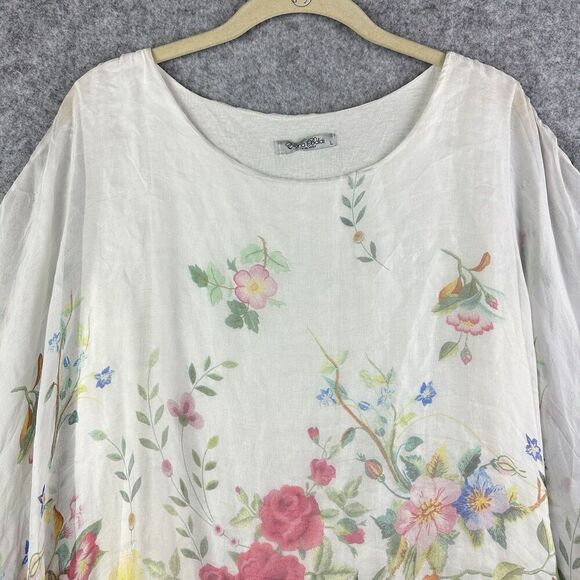 Elena Baldi Silk Top Womens L Floral Blouse Watercolor Artsy Lined Stretch Italy - Picture 4 of 16